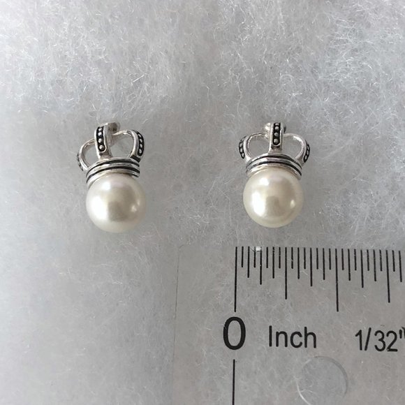 STERLING SILVER CROWN WITH PEARL STUD EARRINGS - Picture 6 of 6
